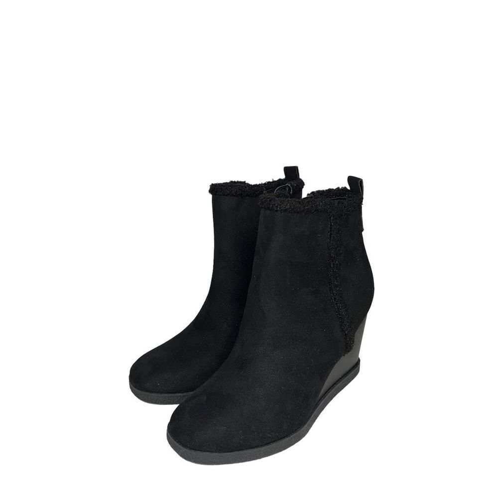 Sun + Stone Camillia F Womens Faux Suede Ankle Wedge Boots